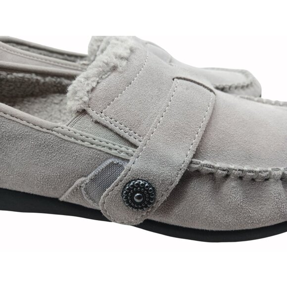 REVITALIGN Womens Siesta Splendid Gray Faux Suede Moccasin Slippers 12D Faux Fur - Picture 2 of 11